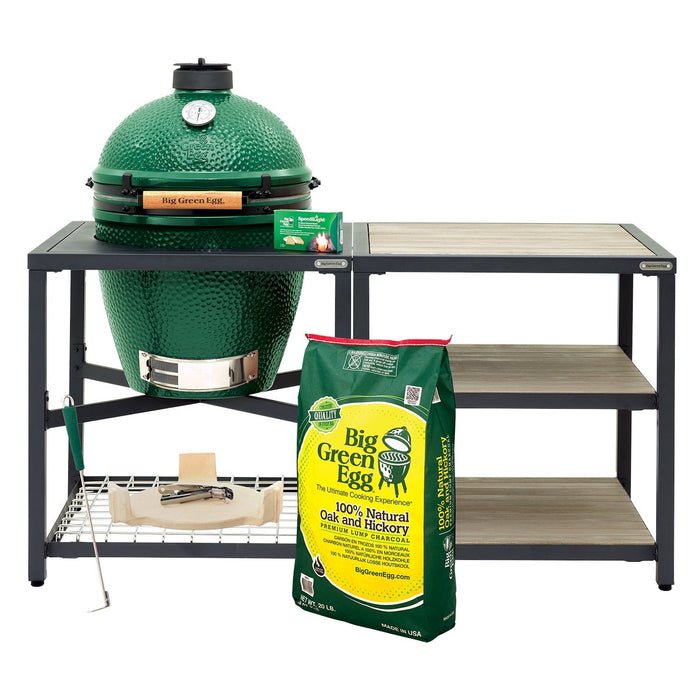 Large Big Green Egg + Modular Nest + Expansion Package - (3) Acacia or (3) Distressed Acacia - Smoker Guru