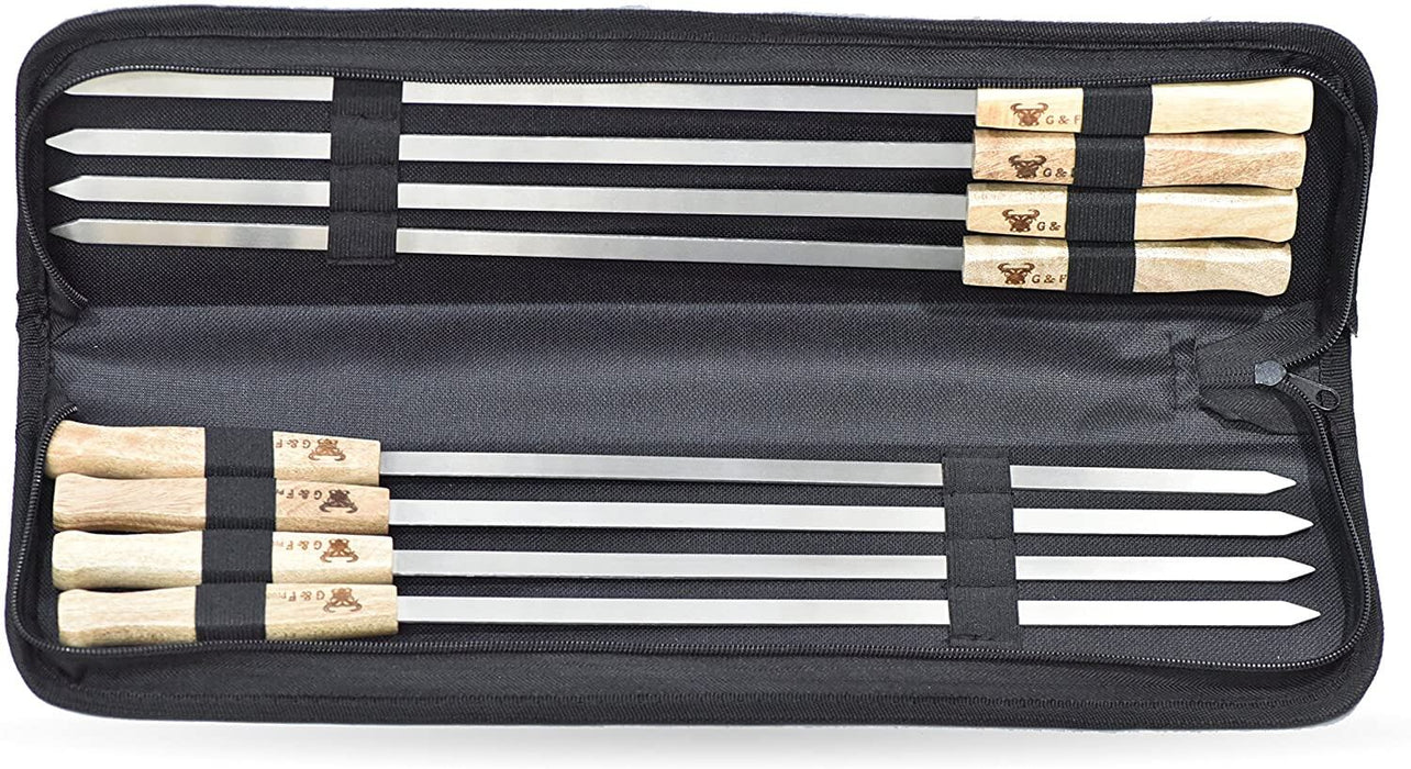 G & F Large Stainless Steel Brazilian-Style BBQ Skewers Set of 8 with Heavy Duty Travel Bag - Smoker Guru