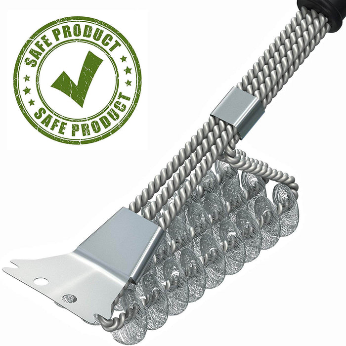 Heavy Duty Stainless Steel BBQ Bristle Free Grill Brush with Scraper