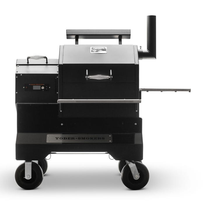 Yoder Smokers YS480s Pellet Grill with ACS on Competition Cart - Stainless shelves - Smoker Guru